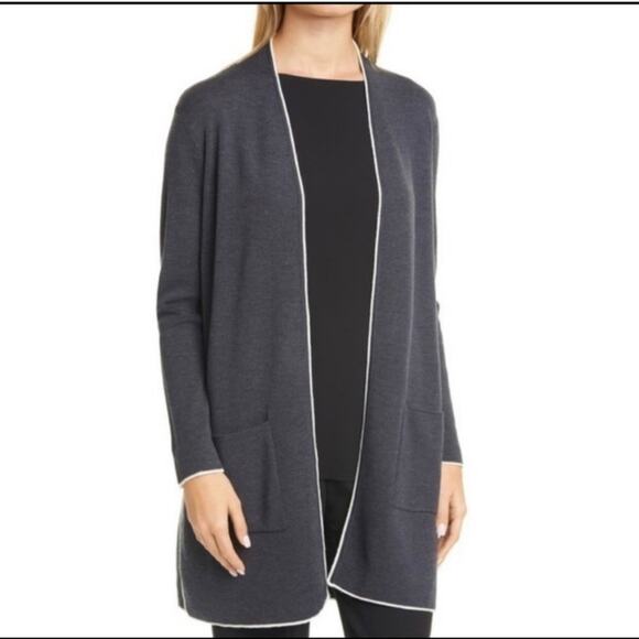 Eileen Fisher Charcoal Grey Wool Straight Long Cardigan Sweater XXS - Picture 1 of 10